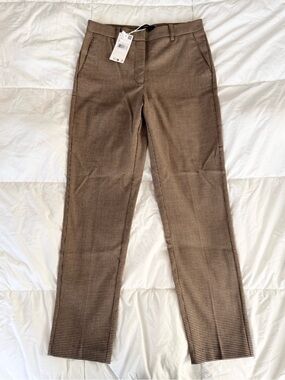 Mango Brown Micro-Check Slim Trousers